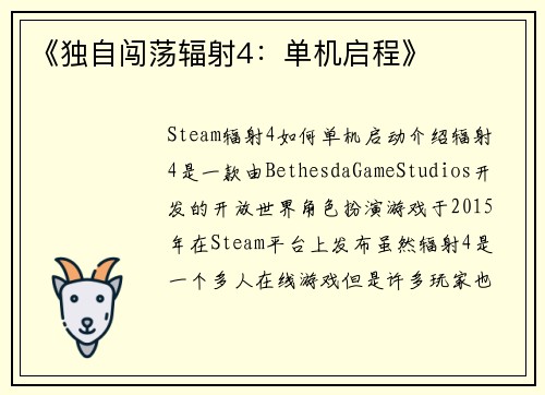 《独自闯荡辐射4：单机启程》